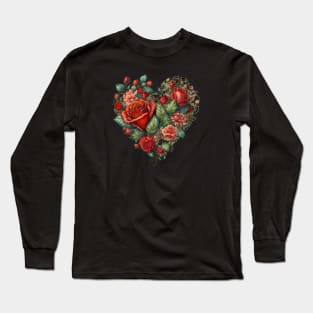 Red Roses Floral Heart Long Sleeve T-Shirt